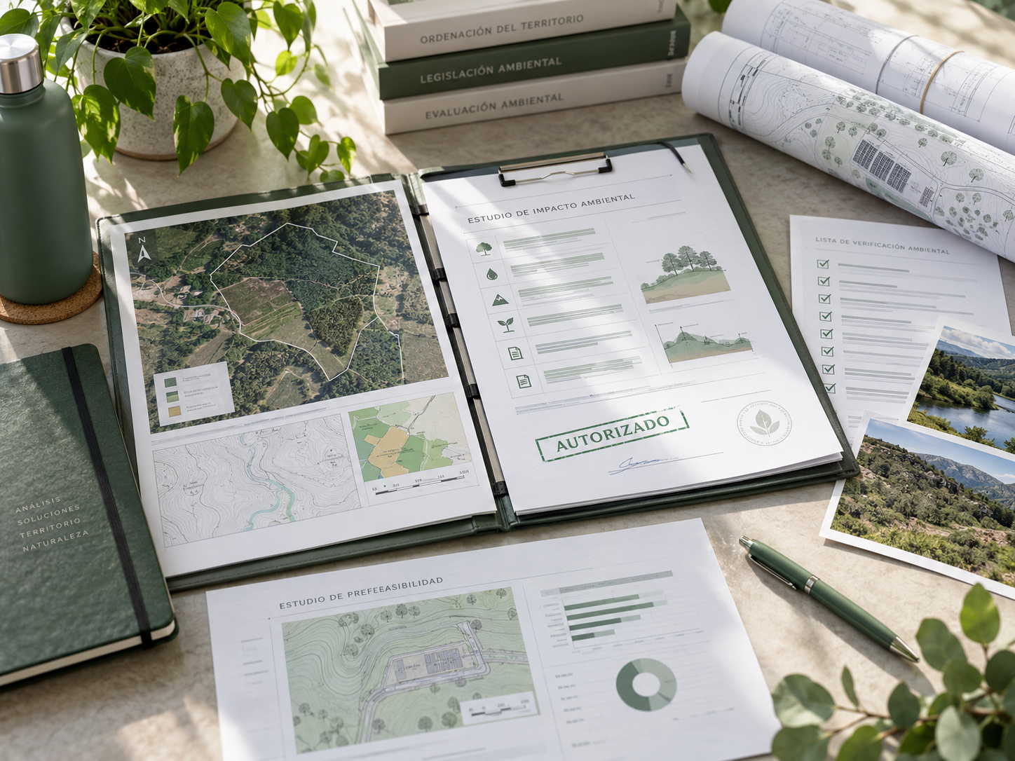 Consultora revisando documentaci&oacute;n t&eacute;cnica y planos para una tramitaci&oacute;n ambiental